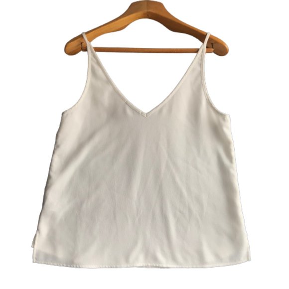 American Apparel White Crepe V-neck Flowy Tank Top - Picture 7 of 12